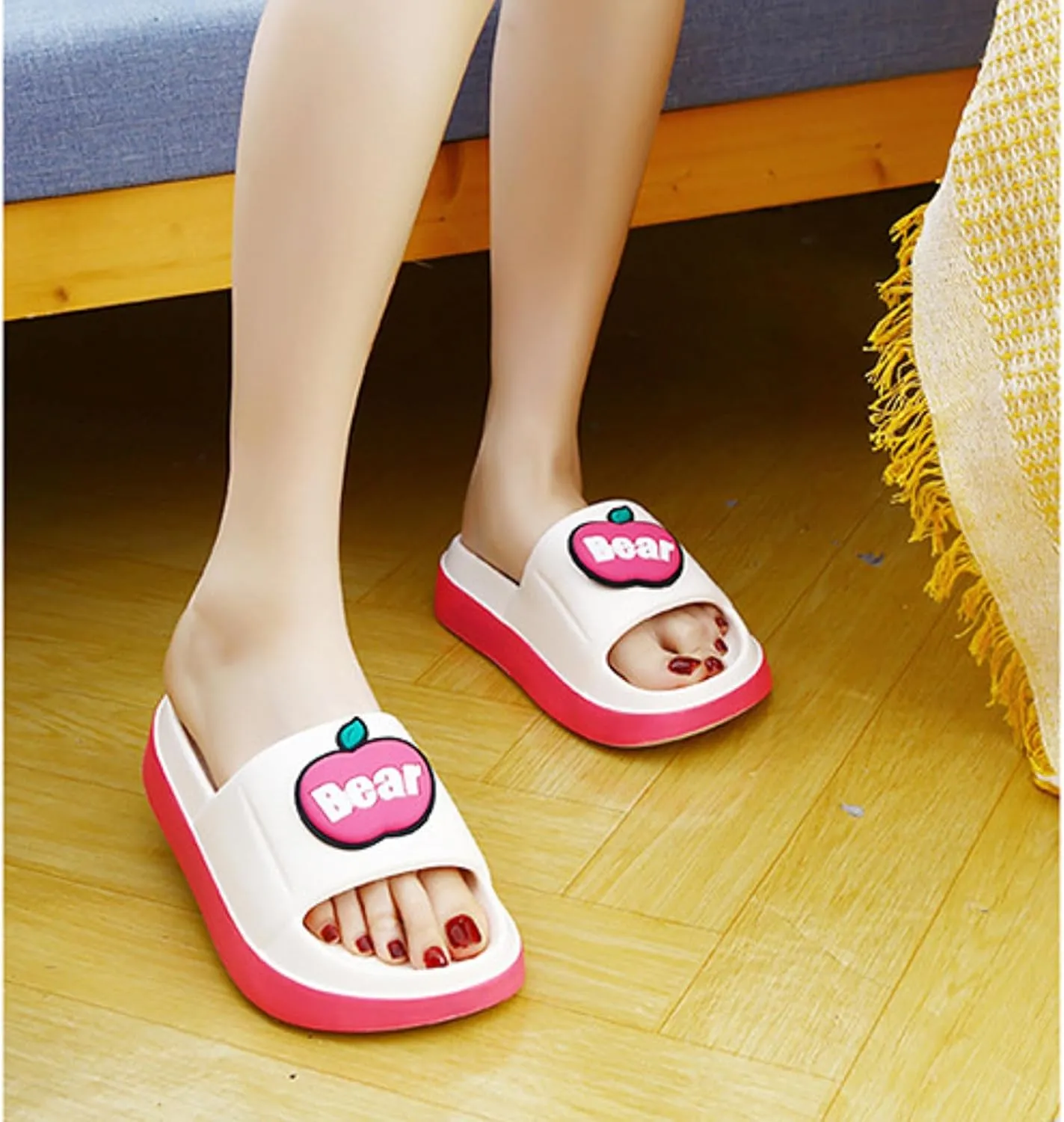 Womens Cute Summer Sandals Slippers Open-Toe Pillow Slides Cushioned Home Beach Indoor Outdoor Shower Shoes