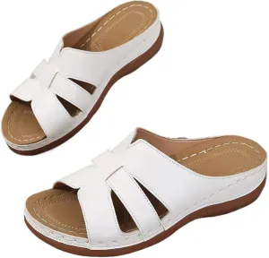 Women's Orthopedic Platform Sandals - Comfortable Slip-On Open Toe Wedge Slides for Summer Walking, Casual Arch Support Shoes with Cushioned Sole