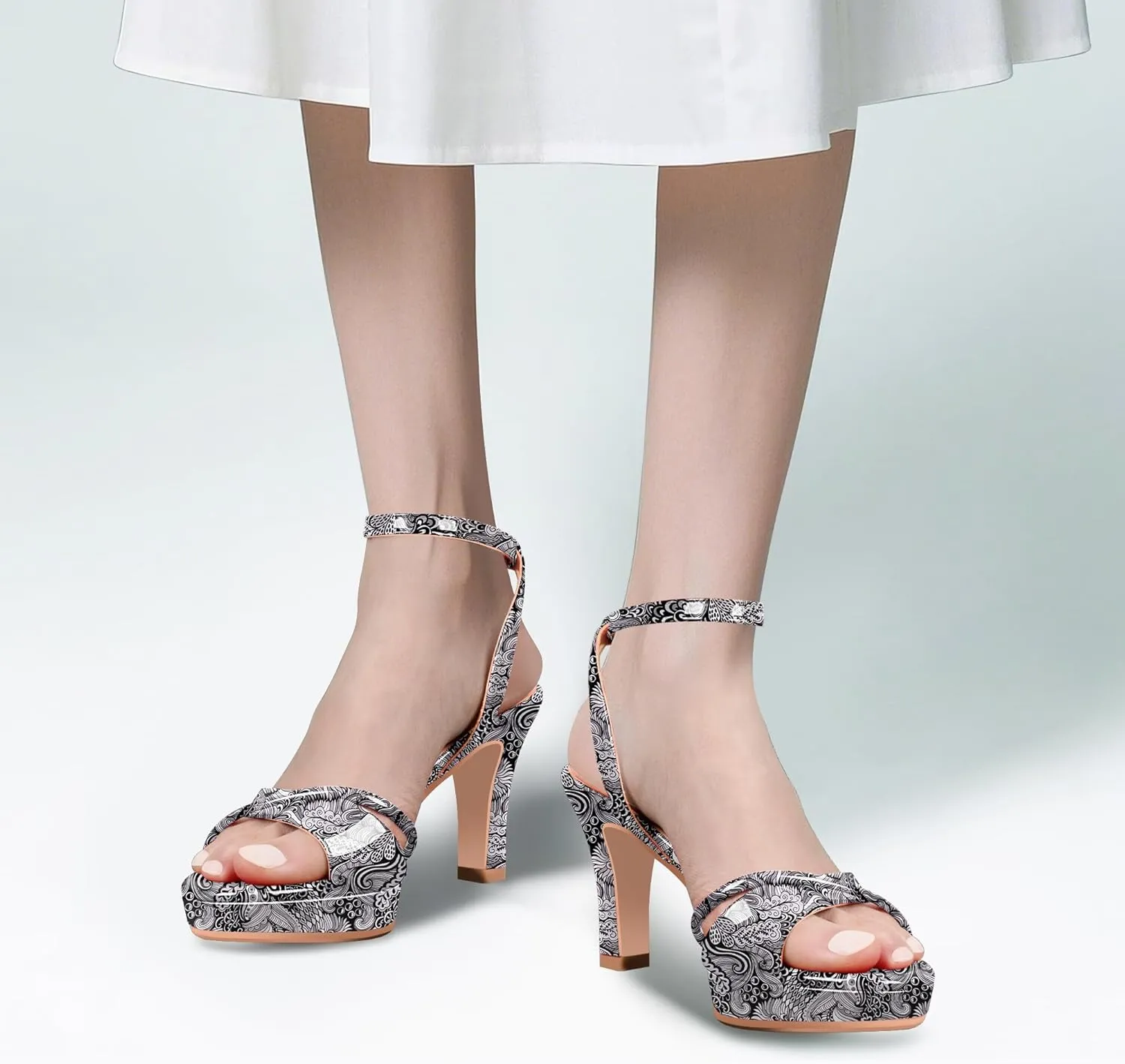 Women's Platform Ankle Strap Chunky High Heel Sandals Open Round Toe Party Dress Shoes