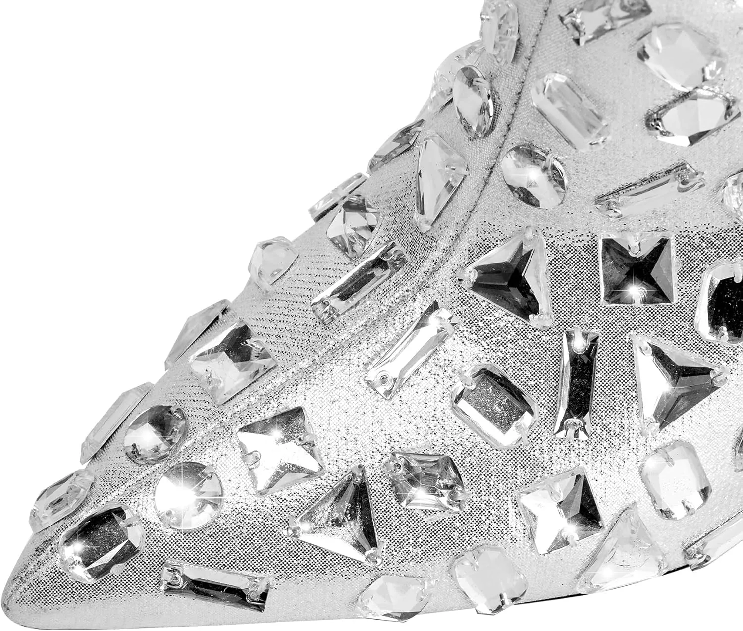 Women's Rhinestone Pointed Toe Tiger Tooth Side Zipper Comfortable Fashion Ankle Boots