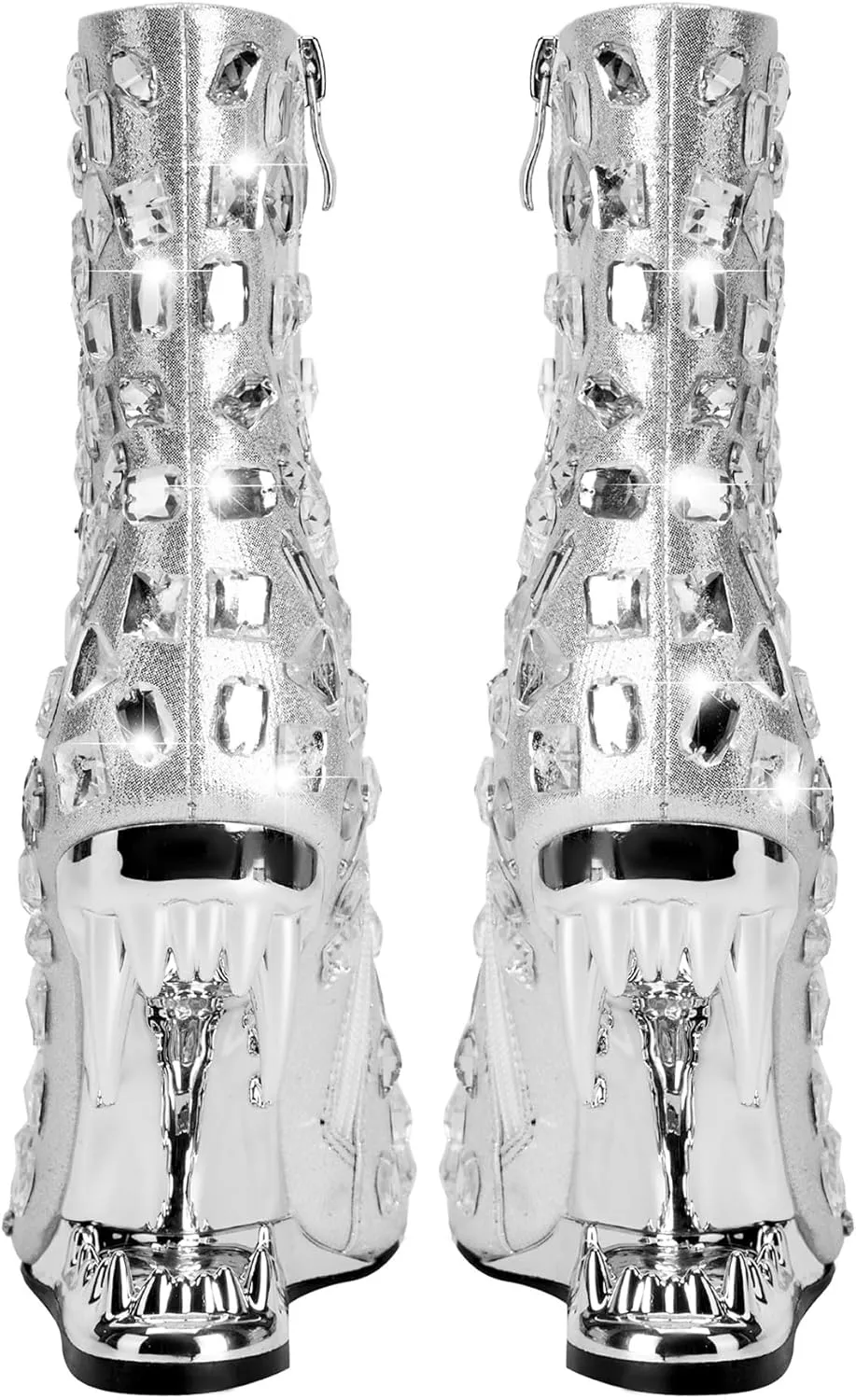 Women's Rhinestone Pointed Toe Tiger Tooth Side Zipper Comfortable Fashion Ankle Boots