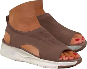 Womens Sandals Fish Mouth Mesh Breathable Comfortable Walking Arch Support Elastic Ankle Strap Platform Sandals