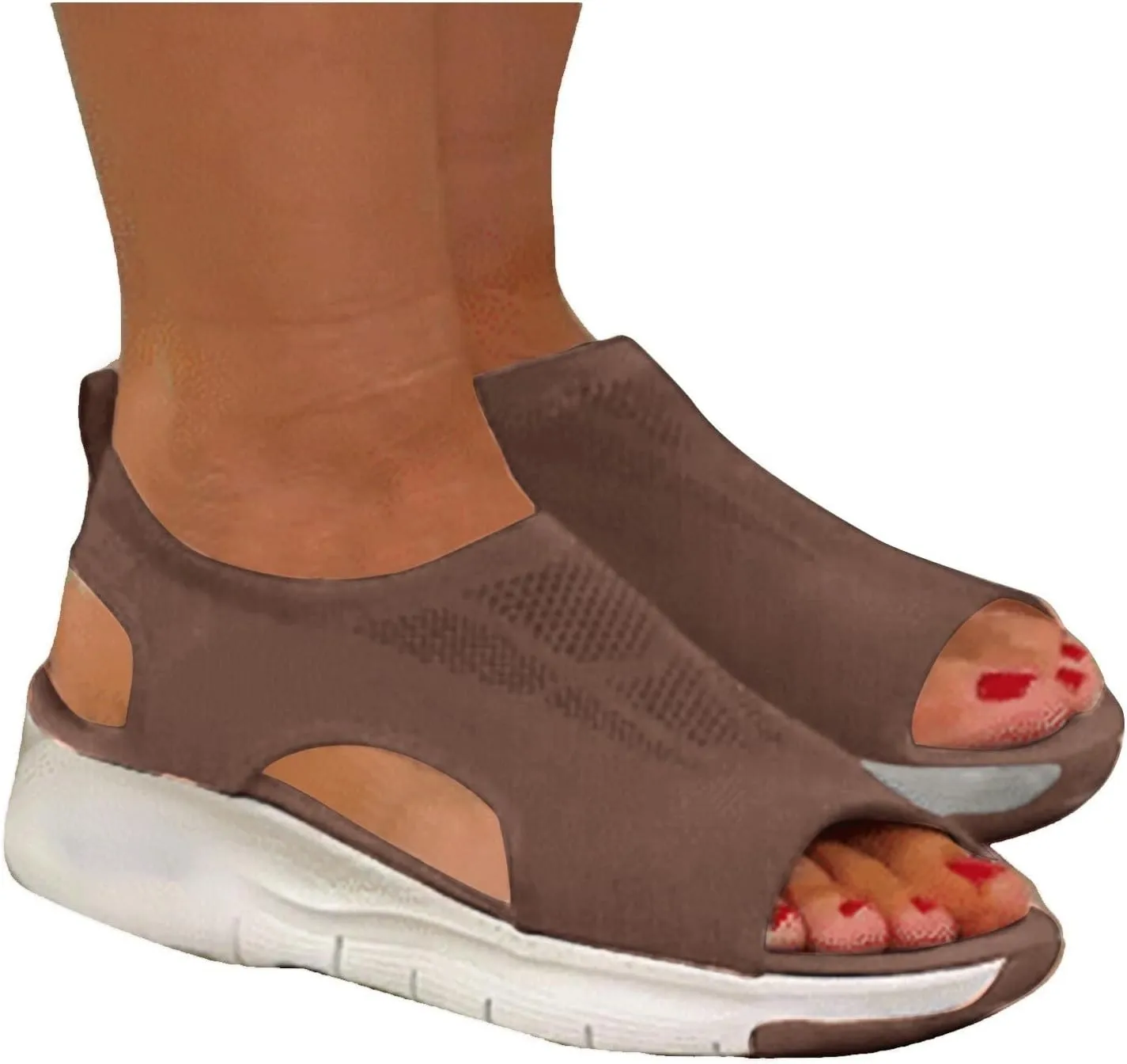 Womens Sandals Fish Mouth Mesh Breathable Comfortable Walking Arch Support Elastic Ankle Strap Platform Sandals