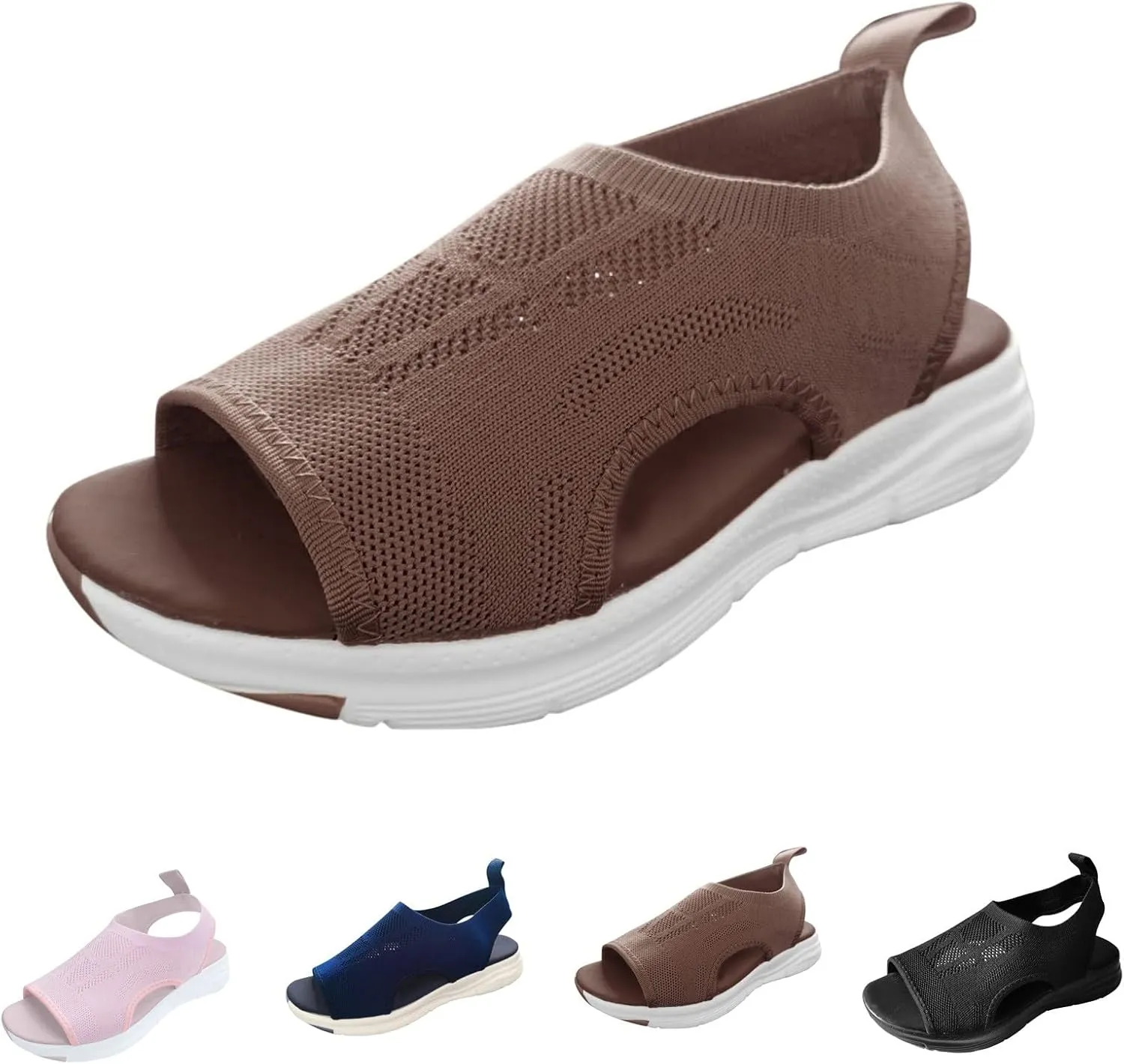 Womens Sandals Fish Mouth Mesh Breathable Comfortable Walking Arch Support Elastic Ankle Strap Platform Sandals