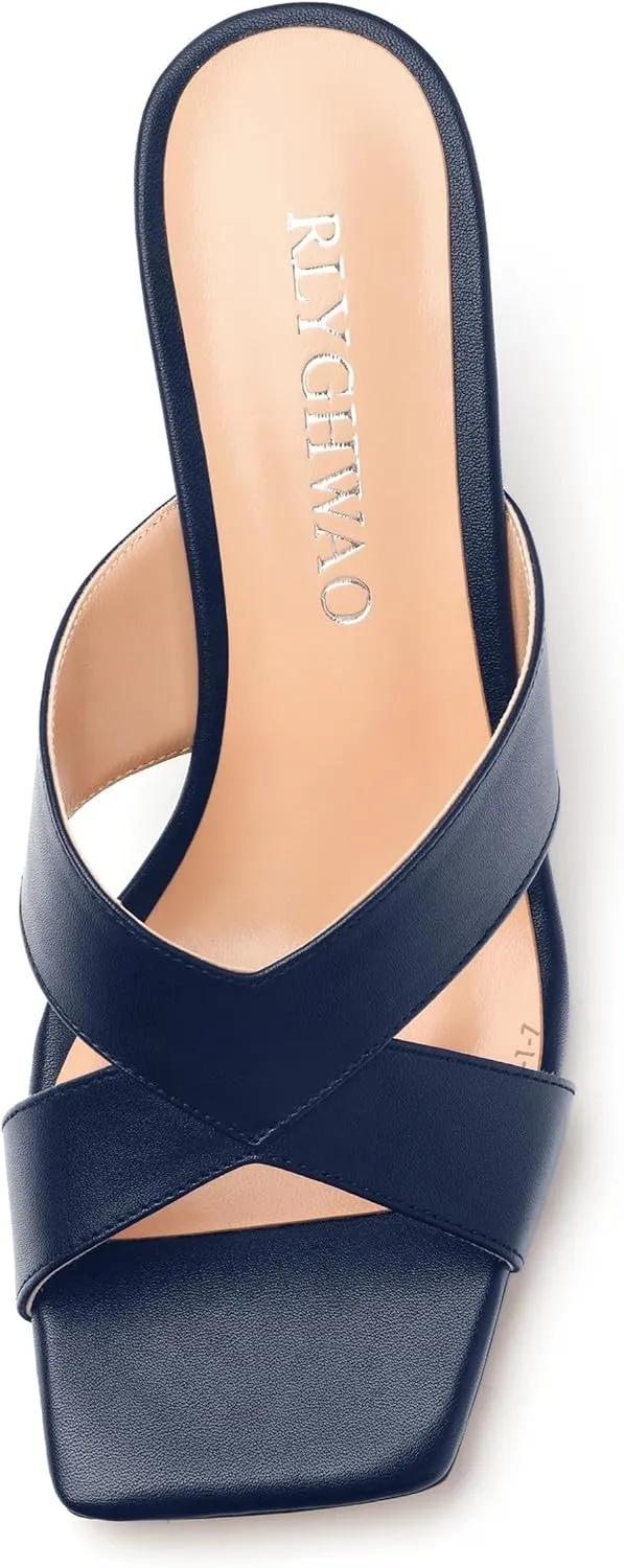 Womens Sandals Square Toe Kitten Heels Fashion Solid Matte Sandal 2.55 inch