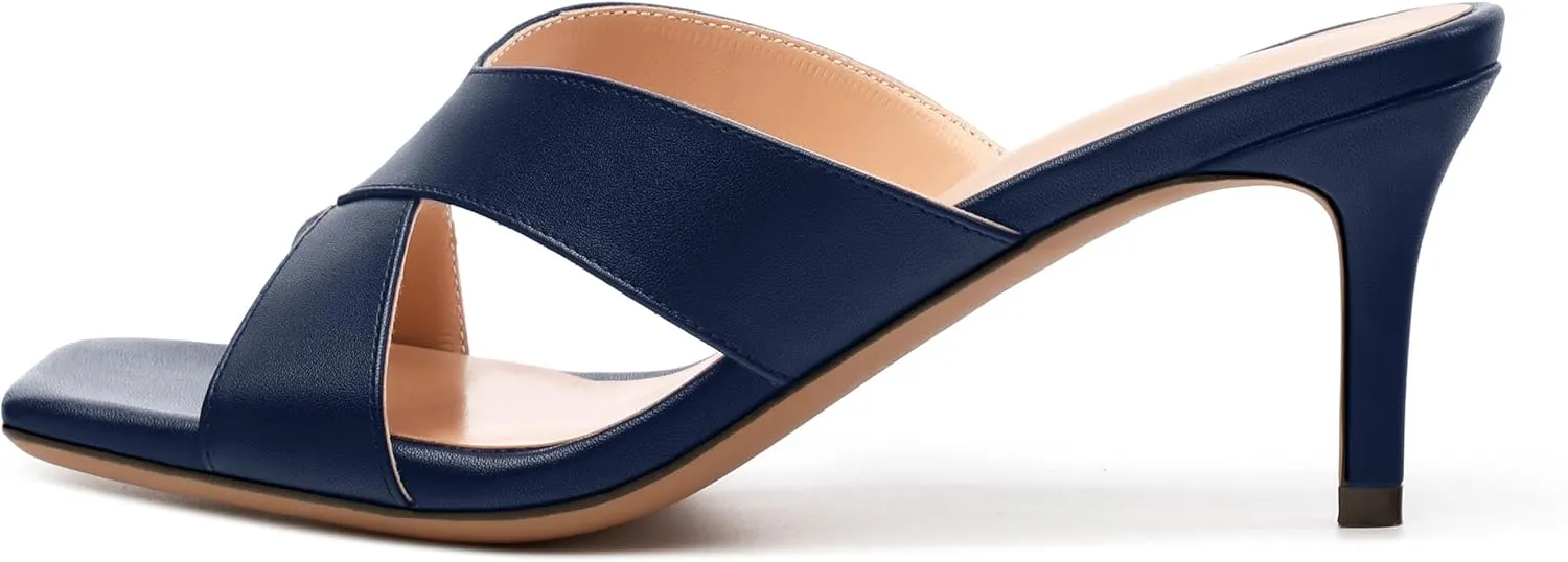 Womens Sandals Square Toe Kitten Heels Fashion Solid Matte Sandal 2.55 inch
