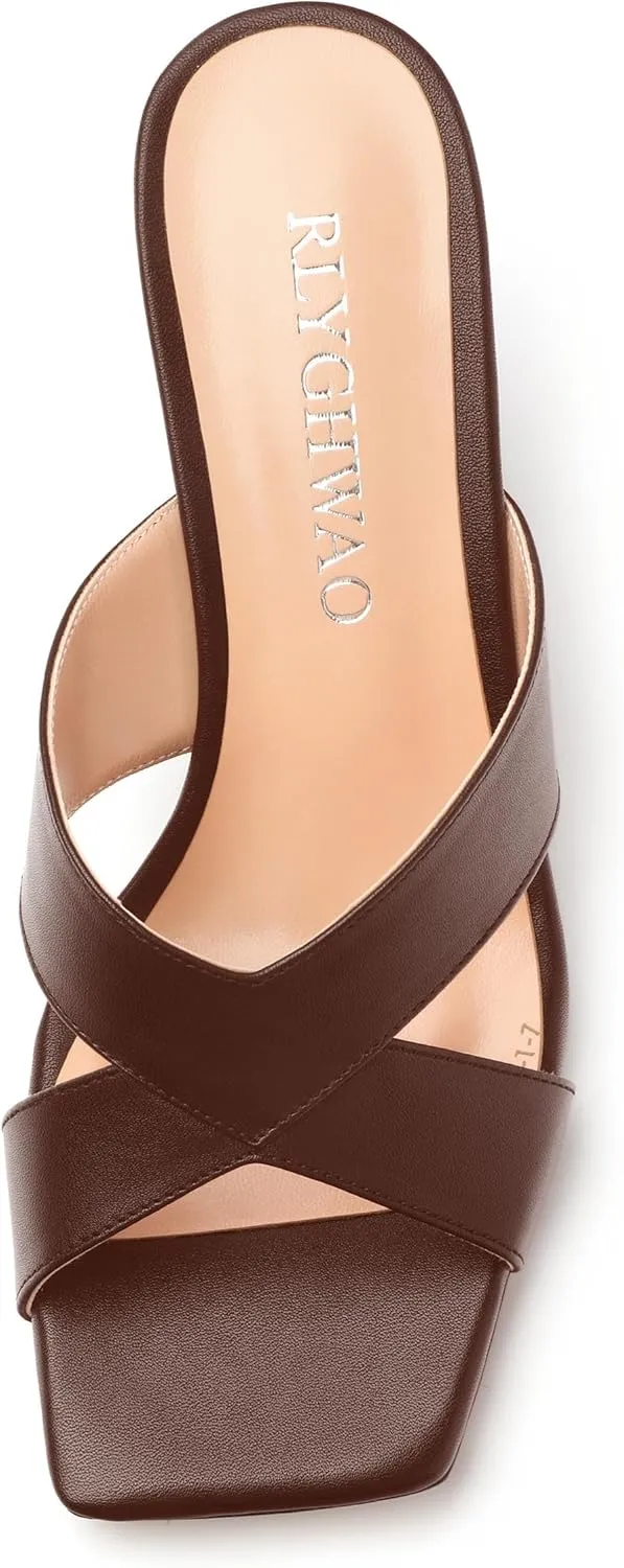 Womens Sandals Square Toe Kitten Heels Fashion Solid Matte Sandal 2.55 inch