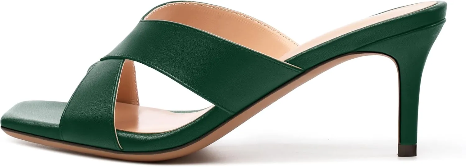 Womens Sandals Square Toe Kitten Heels Fashion Solid Matte Sandal 2.55 inch