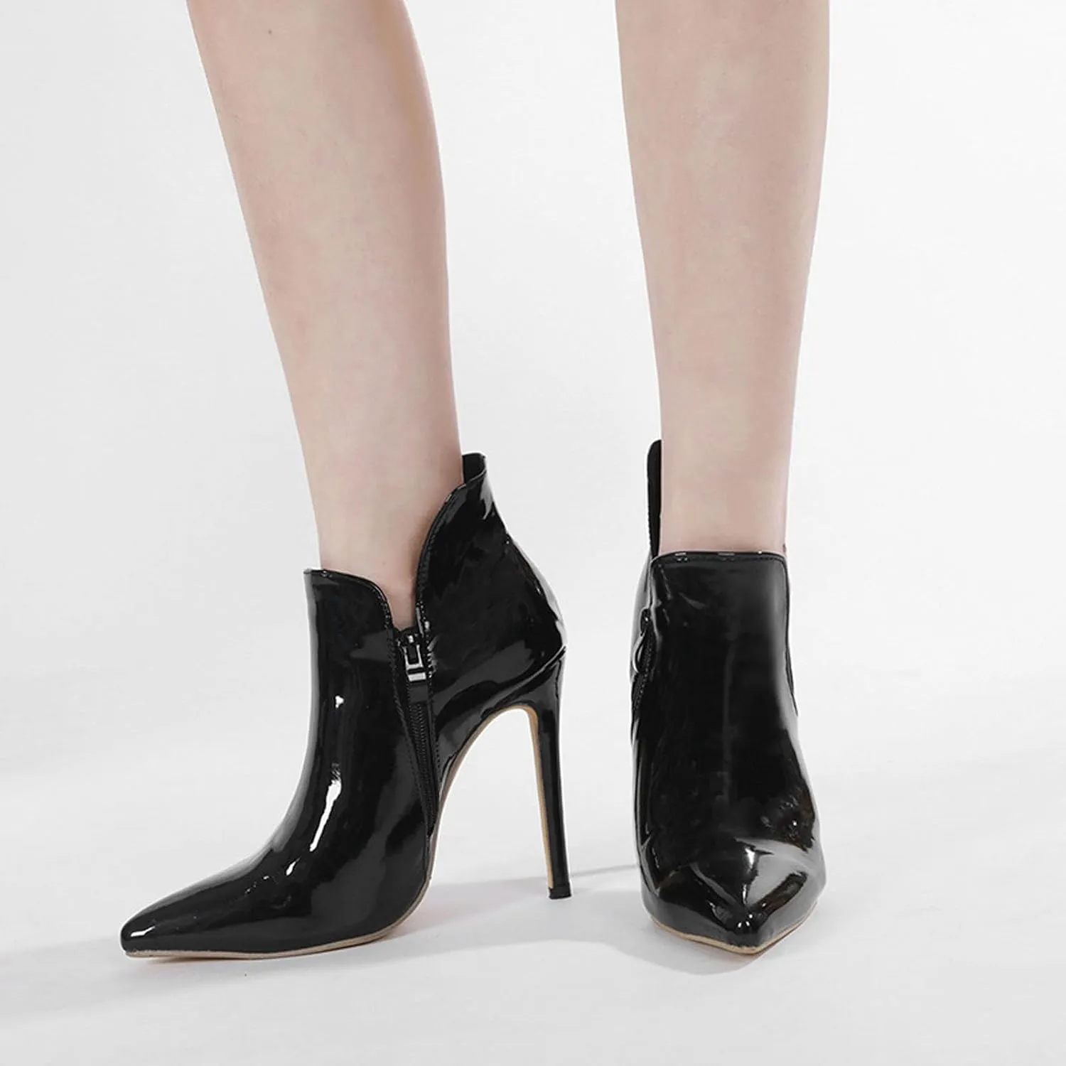 Women's Sexy Pointed Toe Stiletto Heels Ankle Boots With Elastic Panels Comfy High Heel Side Zip V Cut Fashion Stylish Booties Slip On Wedding Evening Party Dress Shoes 4.72IN