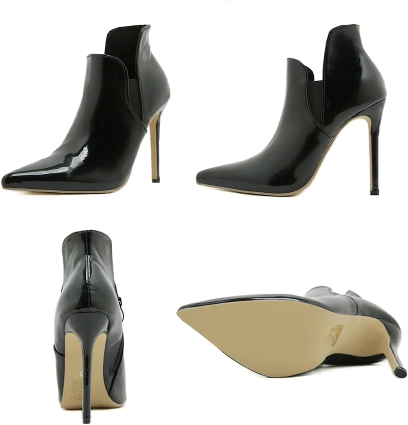 Women's Sexy Pointed Toe Stiletto Heels Ankle Boots With Elastic Panels Comfy High Heel Side Zip V Cut Fashion Stylish Booties Slip On Wedding Evening Party Dress Shoes 4.72IN