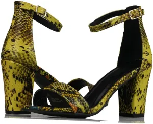 Women's Snake Skin Sandals Single Band Ankle Strap Chunky Block Heeled Fashion Summer Shoes