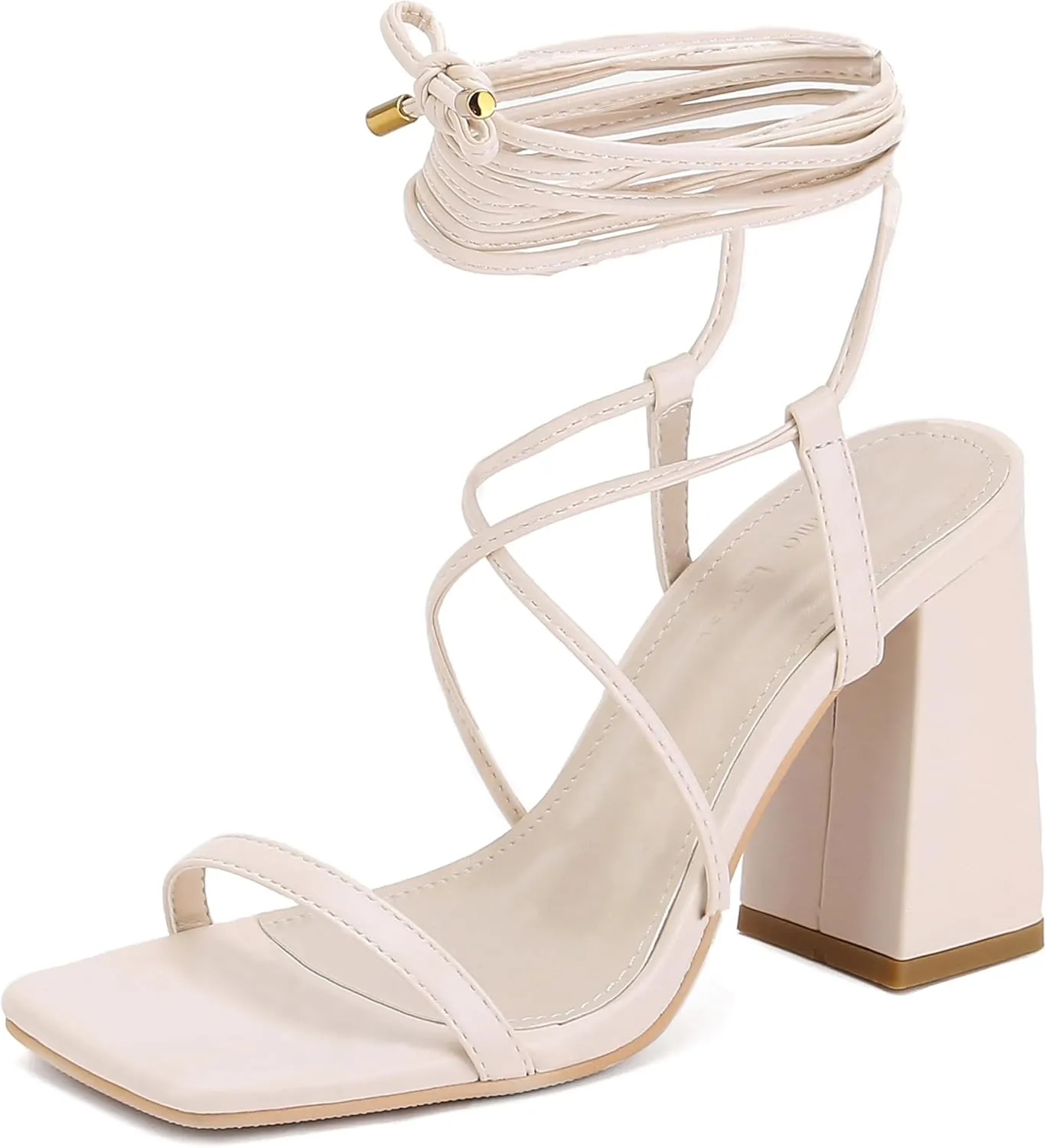 Womens Strappy Heels Lace Up Chunky Heel Sandals, Block Heel Wrap Sandals for Women Cute Sexy Dressy with Square Open Toe High Heels