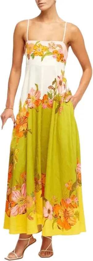 Womens Summer Dress Spaghetti Strap Sleeveless Boho Floral Sundress V Neck Causal Flowy Midi Dress with Pockets