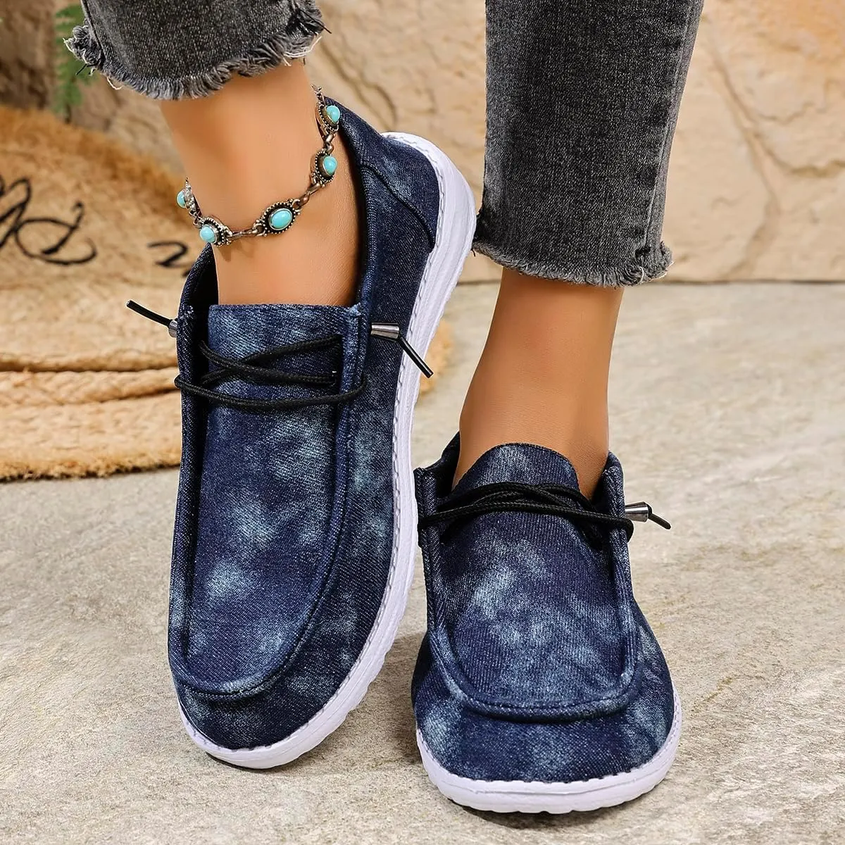Women's Sunflower Print Canvas Casual Loafers Comfortable Light Weight Slip On Ultralight Sole Wide Boat Shoes Casual Lightweight Black Lace-Up Walking Flat Deck Shoes for Work and Traveling
