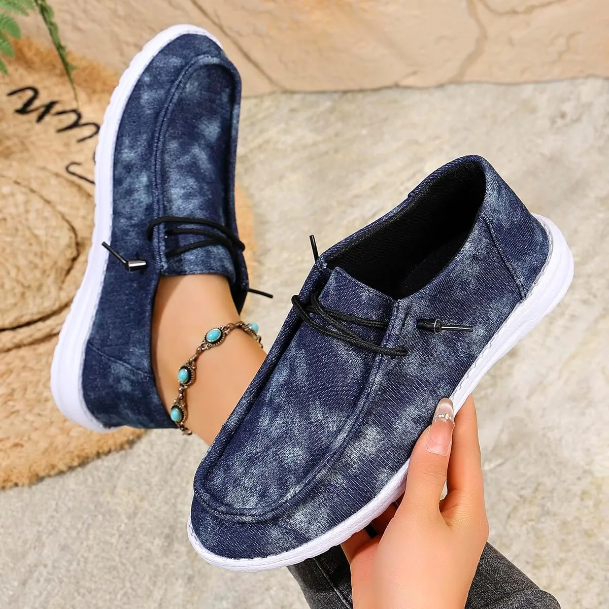 Women's Sunflower Print Canvas Casual Loafers Comfortable Light Weight Slip On Ultralight Sole Wide Boat Shoes Casual Lightweight Black Lace-Up Walking Flat Deck Shoes for Work and Traveling