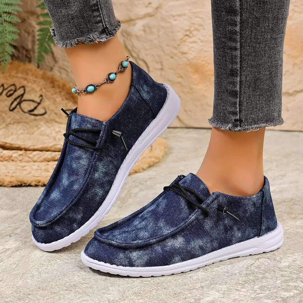 Women's Sunflower Print Canvas Casual Loafers Comfortable Light Weight Slip On Ultralight Sole Wide Boat Shoes Casual Lightweight Black Lace-Up Walking Flat Deck Shoes for Work and Traveling