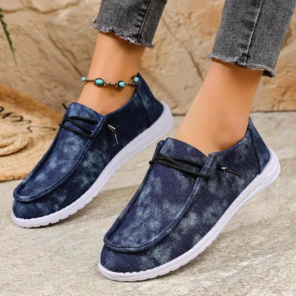 Women's Sunflower Print Canvas Casual Loafers Comfortable Light Weight Slip On Ultralight Sole Wide Boat Shoes Casual Lightweight Black Lace-Up Walking Flat Deck Shoes for Work and Traveling