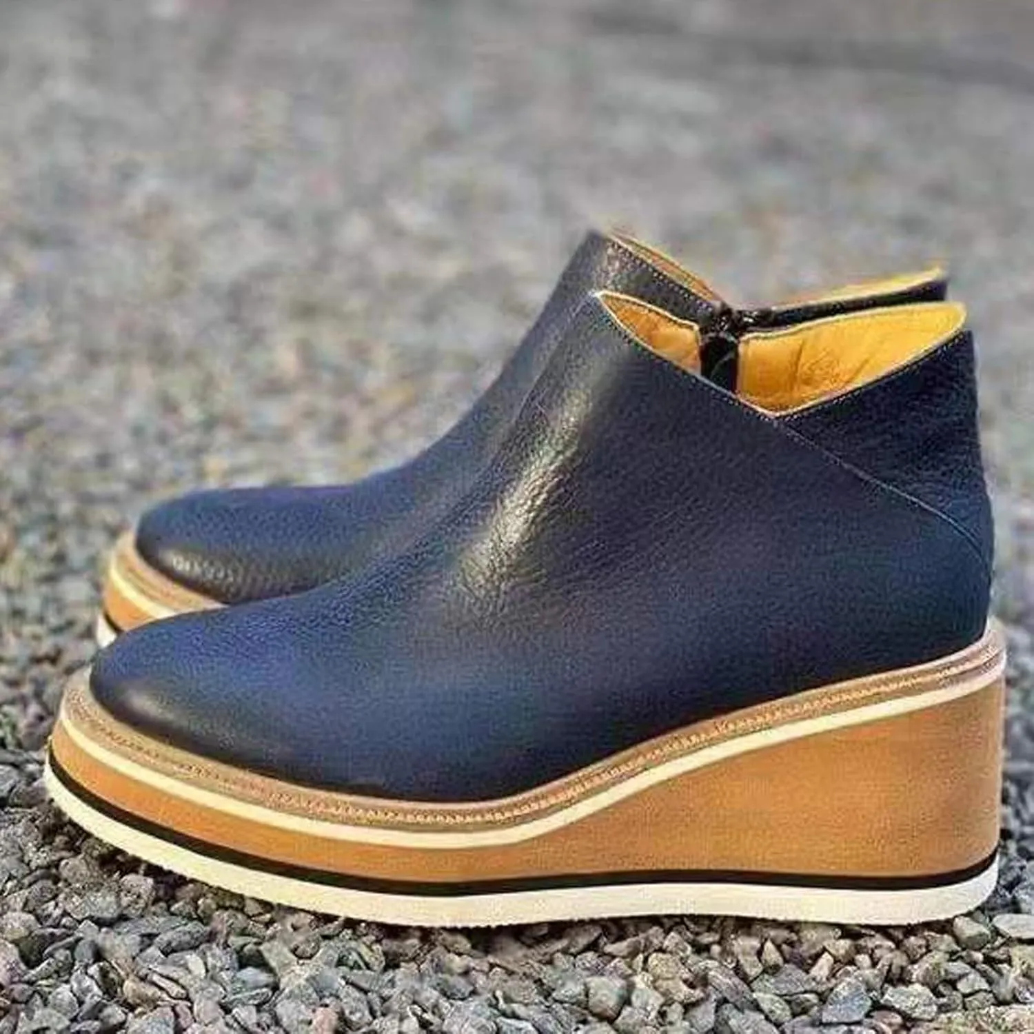 Women's Wedge Ankle Boots Fashion Side Zipper Wedge Leather Booties Basel Ankle Bootie Solid Chelsea Boots All-Match Shoes
