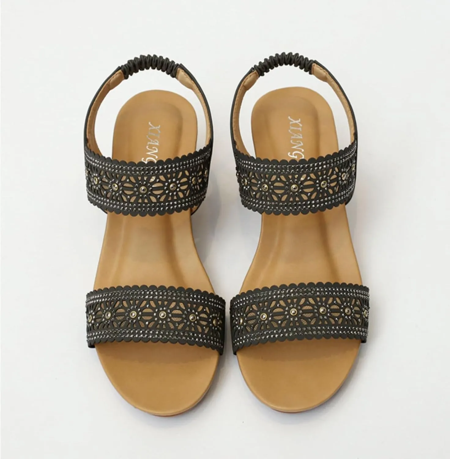 Womens Wedge Sandals Low Heels Open Toe Elastic Ankle Strap Dressy Sandals Summer Casual Comfortable Shoe