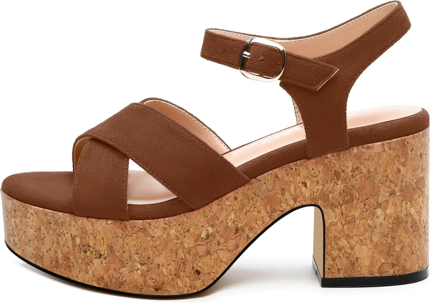 Women's Wedge Sandals, Open Round Toe Heeled Sandals for Women, Ankle Strap Buckle Fashion Solid Platform Sandals for Dating Working Party