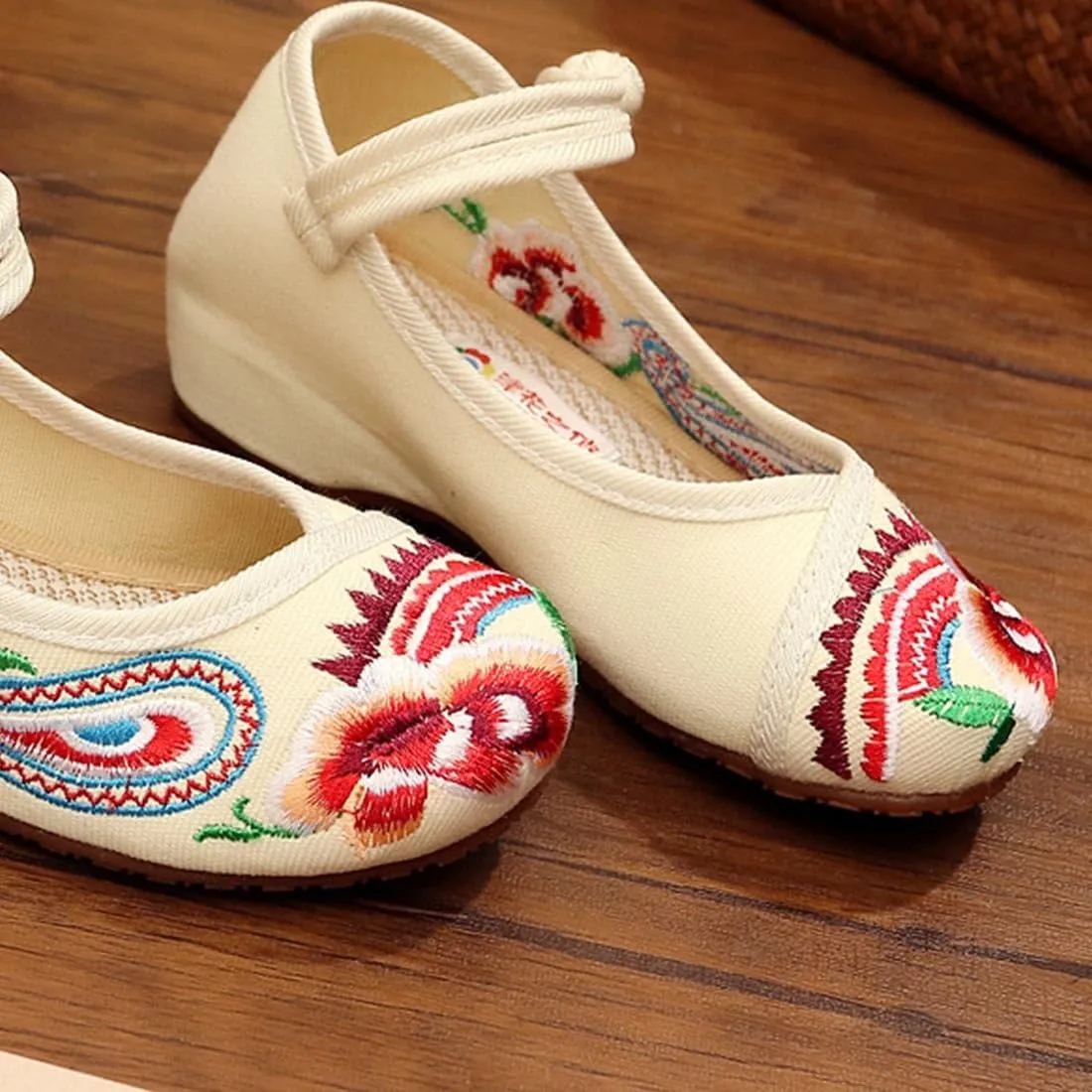 YIBLBOX Girls Chinese Traditional Flower Embroidered Oxfords Shoes Dancing Ballet Canvas Loafers Mary Jane