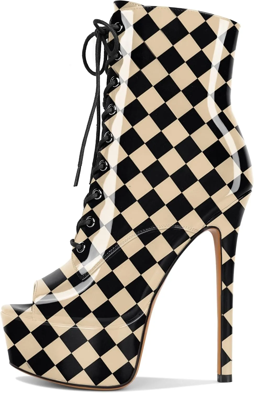 YODEKS Women Ankle Boots Platform Stiletto Heel Boots Peep Toe Booties Side Zipper 6'' Sexy Boots For Club Dance Size 6-12