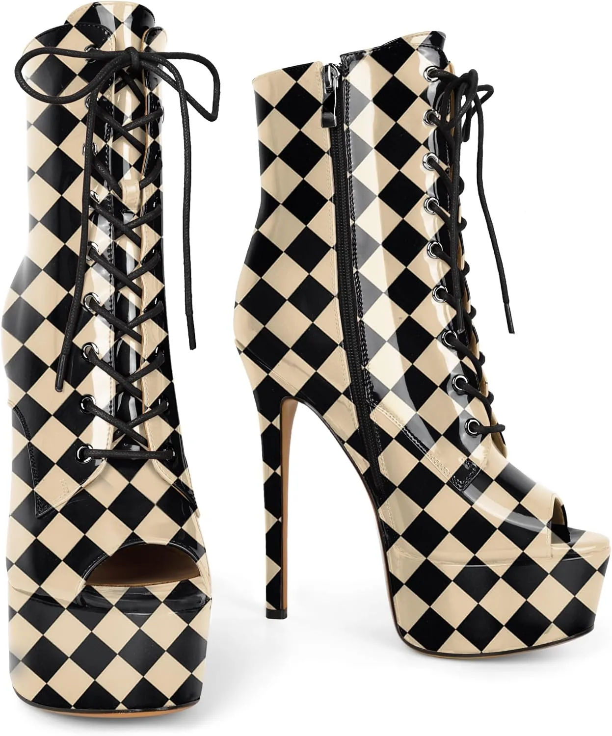 YODEKS Women Ankle Boots Platform Stiletto Heel Boots Peep Toe Booties Side Zipper 6'' Sexy Boots For Club Dance Size 6-12