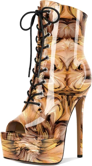YODEKS Women Ankle Boots Platform Stiletto Heel Boots Peep Toe Booties Side Zipper 6'' Sexy Boots For Club Dance Size 6-12
