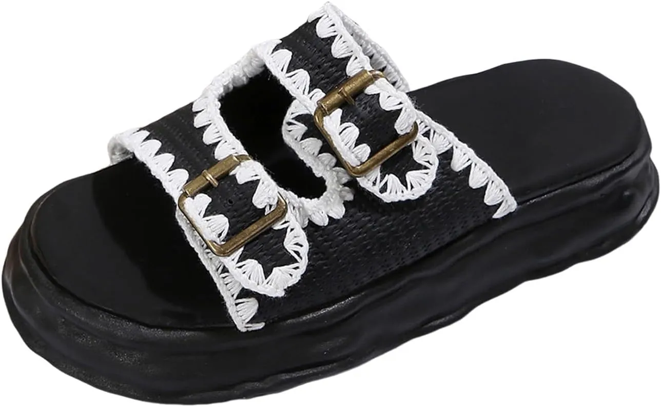 ZSpzx Platform Sandals for Women 2025,Women's Round Toe Two Adjustable Strap Slippers Ladies Cushioned Footbed Soft Memory Foam Recovery Mules Arch Support Shoes for Daily Wear Outdoor Indoor