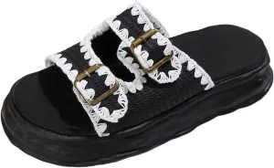 ZSpzx Platform Sandals for Women 2025,Women's Round Toe Two Adjustable Strap Slippers Ladies Cushioned Footbed Soft Memory Foam Recovery Mules Arch Support Shoes for Daily Wear Outdoor Indoor