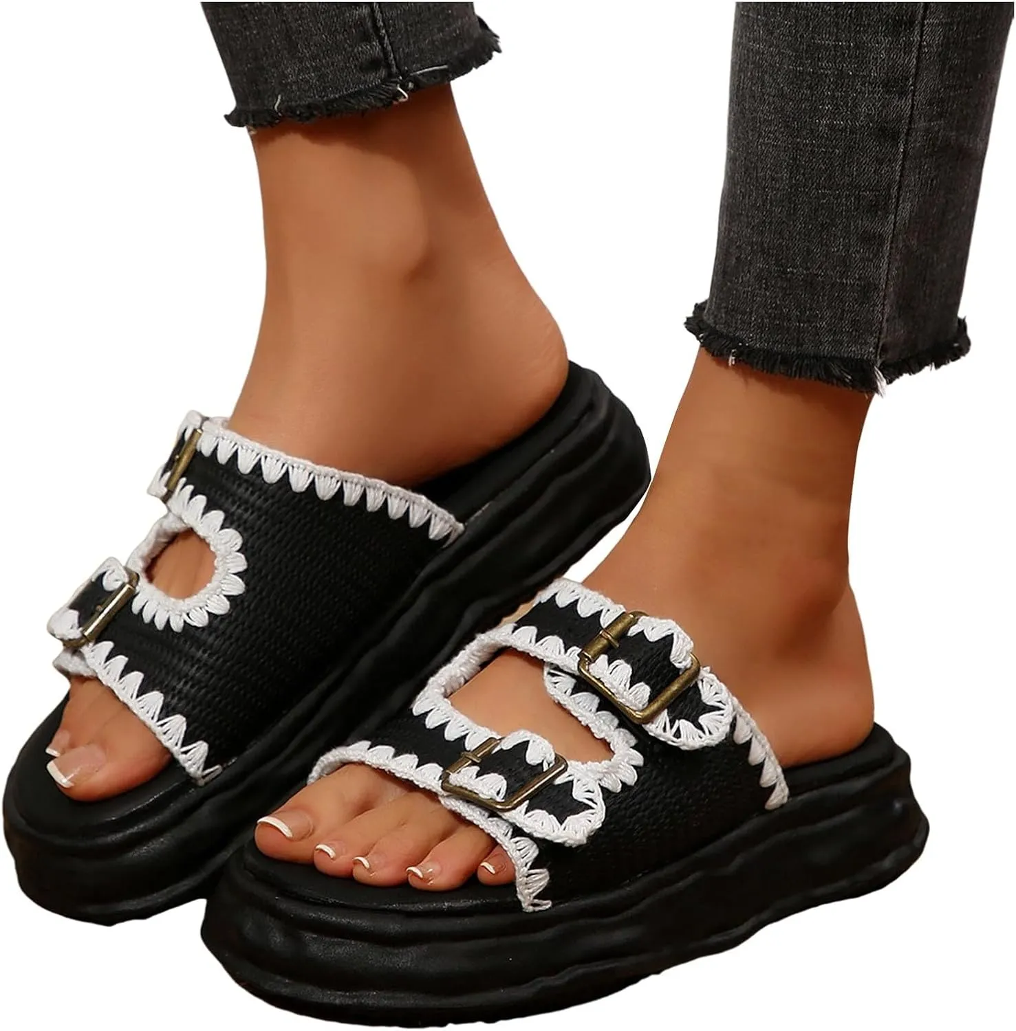 ZSpzx Platform Sandals for Women 2025,Women's Round Toe Two Adjustable Strap Slippers Ladies Cushioned Footbed Soft Memory Foam Recovery Mules Arch Support Shoes for Daily Wear Outdoor Indoor